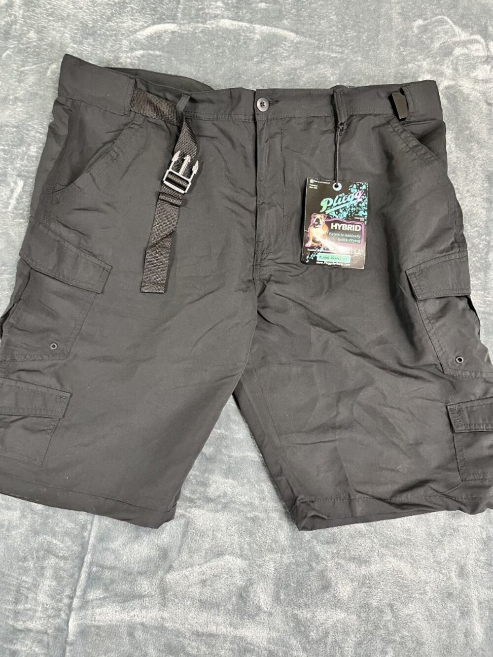 Plugg Mens Black Hybrid Cargo Belted Shorts 44 NWT